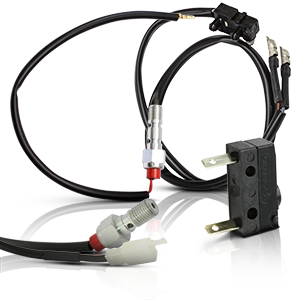 Various brake light switches for motorcycles with cables, plugs, and hydraulic connections.
